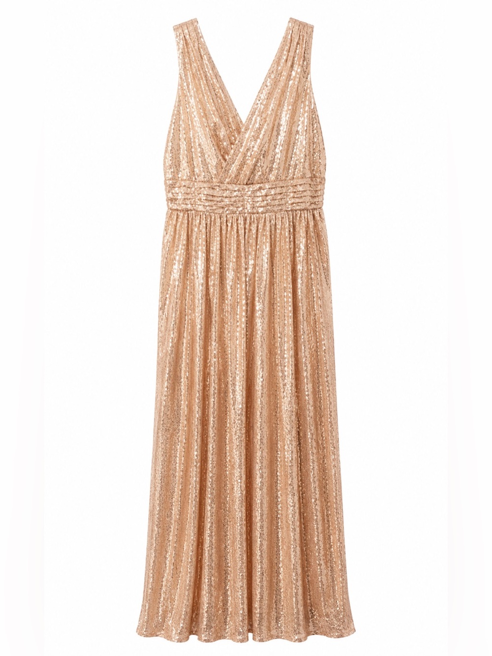 Sequin V-Neck Maxi Dress in Rose Gold